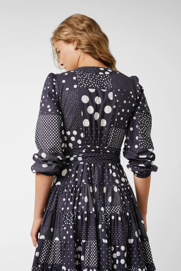 Van Laack Dresses and Skirts Women Cotton Voile Wrap Dress With Godet Details And Patchwork Dot Print Blue Van Laack Dresses and Skirts Women Cotton Voile Wrap Dress With Godet Details And Patchwork Dot Print Blue