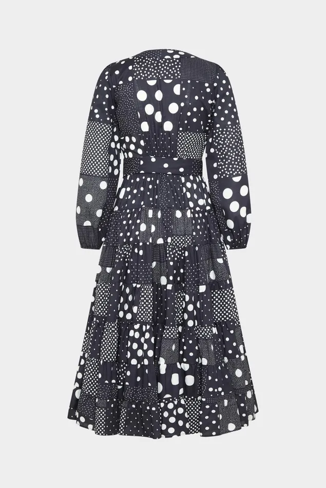Van Laack Dresses and Skirts Women Cotton Voile Wrap Dress With Godet Details And Patchwork Dot Print Blue Van Laack Dresses and Skirts Women Cotton Voile Wrap Dress With Godet Details And Patchwork Dot Print Blue