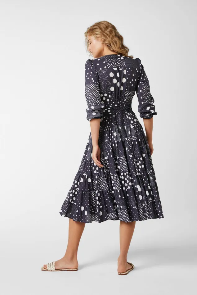 Van Laack Dresses and Skirts Women Cotton Voile Wrap Dress With Godet Details And Patchwork Dot Print Blue Van Laack Dresses and Skirts Women Cotton Voile Wrap Dress With Godet Details And Patchwork Dot Print Blue