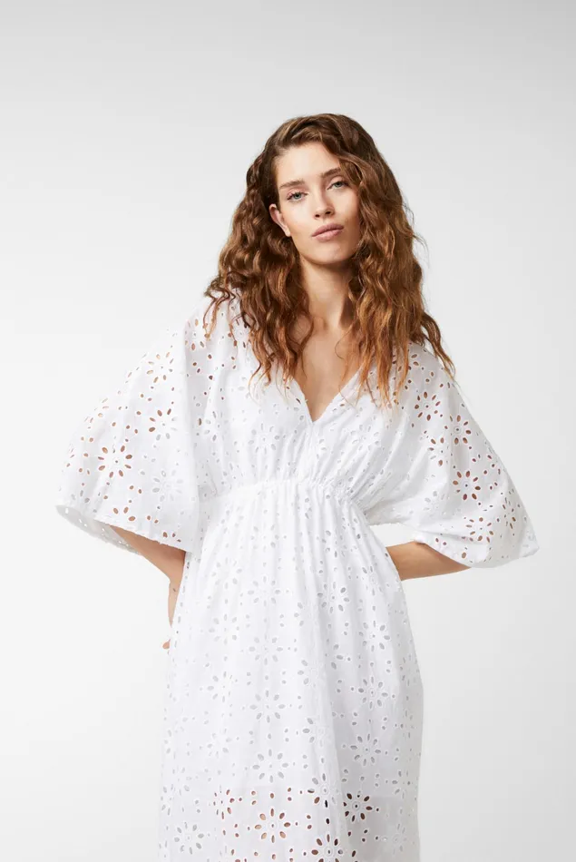 Van Laack Dresses and Skirts Women Fitted Maxi Dress Made Of Shirred Cotton With Broderie Anglaise White