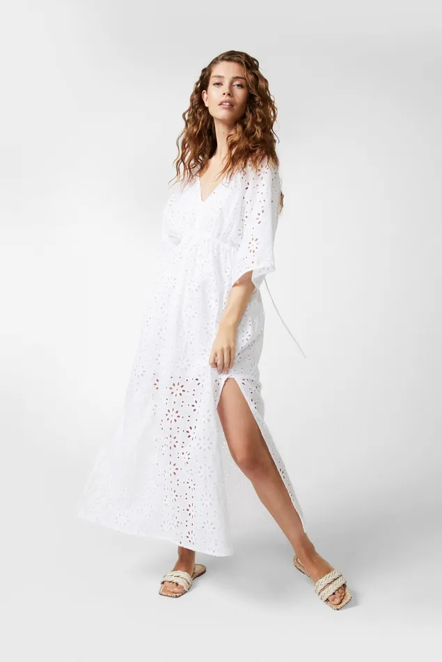 Van Laack Dresses and Skirts Women Fitted Maxi Dress Made Of Shirred Cotton With Broderie Anglaise White Van Laack Dresses and Skirts Women Fitted Maxi Dress Made Of Shirred Cotton With Broderie Anglaise White