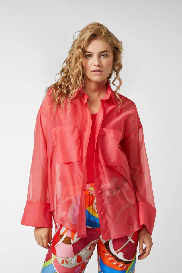 Van Laack Festive Blouses Women Oversize Shirt Blouse With Large Cuffs Pink