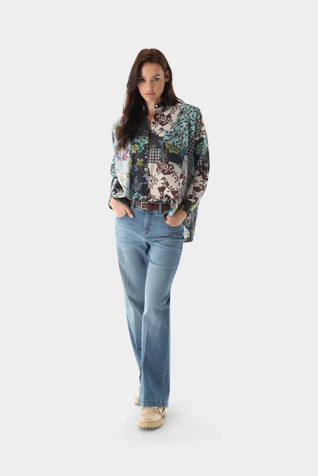 Van Laack Festive Blouses Women Patchwork Printed Shirt With Side Slits