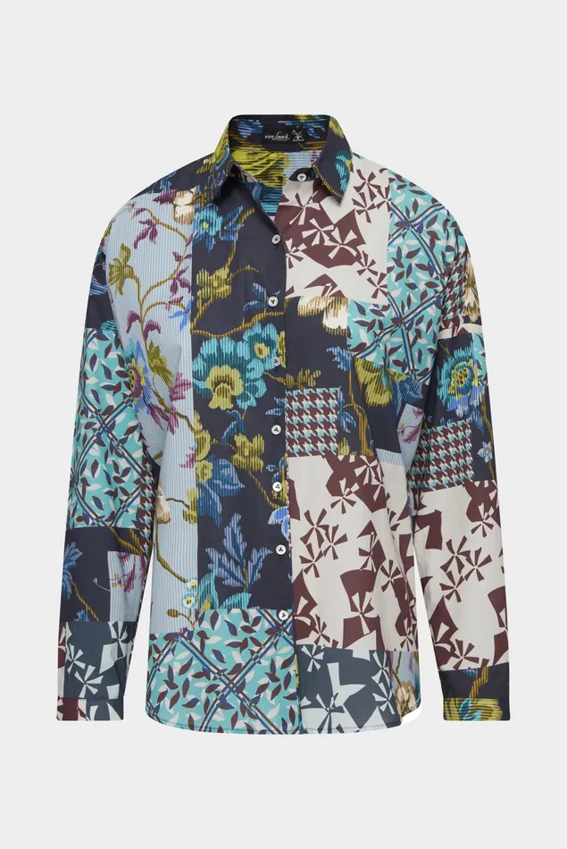 Van Laack Festive Blouses Women Patchwork Printed Shirt With Side Slits Van Laack Festive Blouses Women Patchwork Printed Shirt With Side Slits