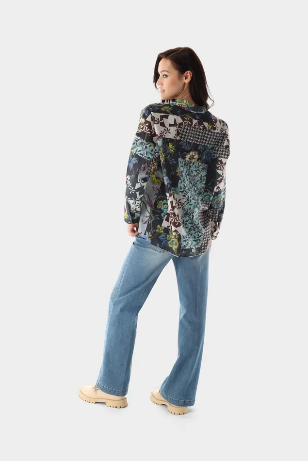 Van Laack Festive Blouses Women Patchwork Printed Shirt With Side Slits Van Laack Festive Blouses Women Patchwork Printed Shirt With Side Slits