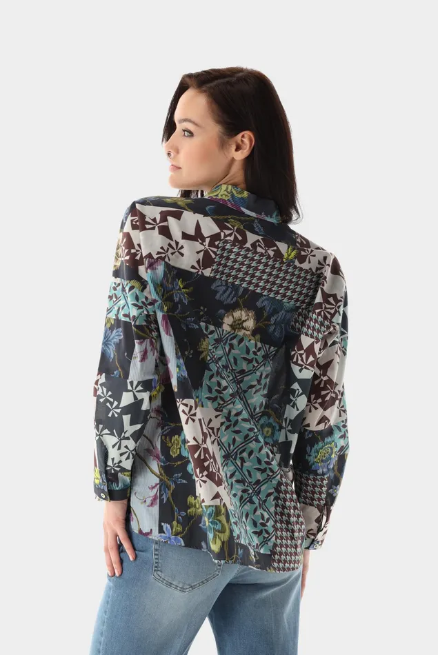 Van Laack Festive Blouses Women Patchwork Printed Shirt With Side Slits Van Laack Festive Blouses Women Patchwork Printed Shirt With Side Slits