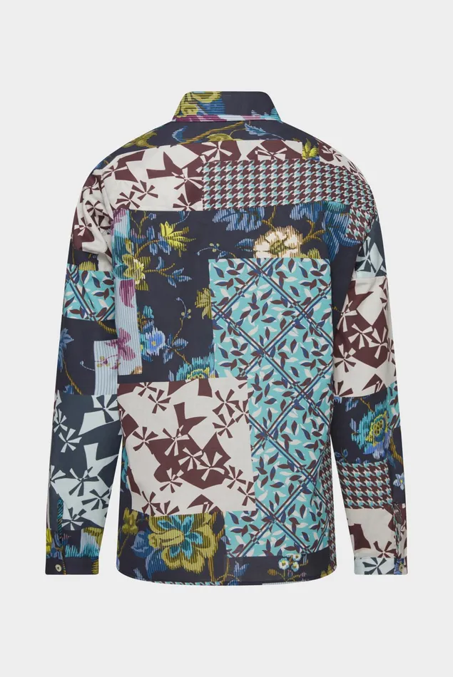 Van Laack Festive Blouses Women Patchwork Printed Shirt With Side Slits Van Laack Festive Blouses Women Patchwork Printed Shirt With Side Slits