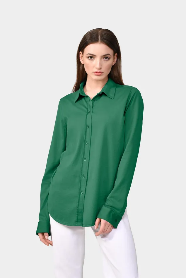 Van Laack Jersey Blouses Women Longsleeved Shirt In Cotton Jersey Green