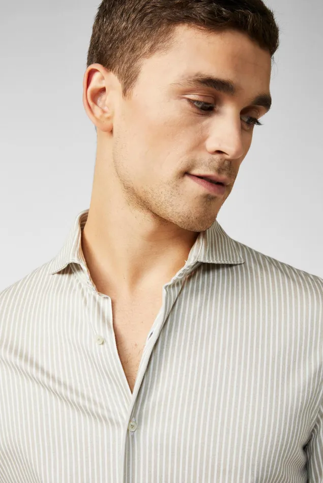 Van Laack Jersey Shirts Men Jersey Shirt With A Striped Print Made From Swiss Cotton Beige Van Laack Jersey Shirts Men Jersey Shirt With A Striped Print Made From Swiss Cotton Beige