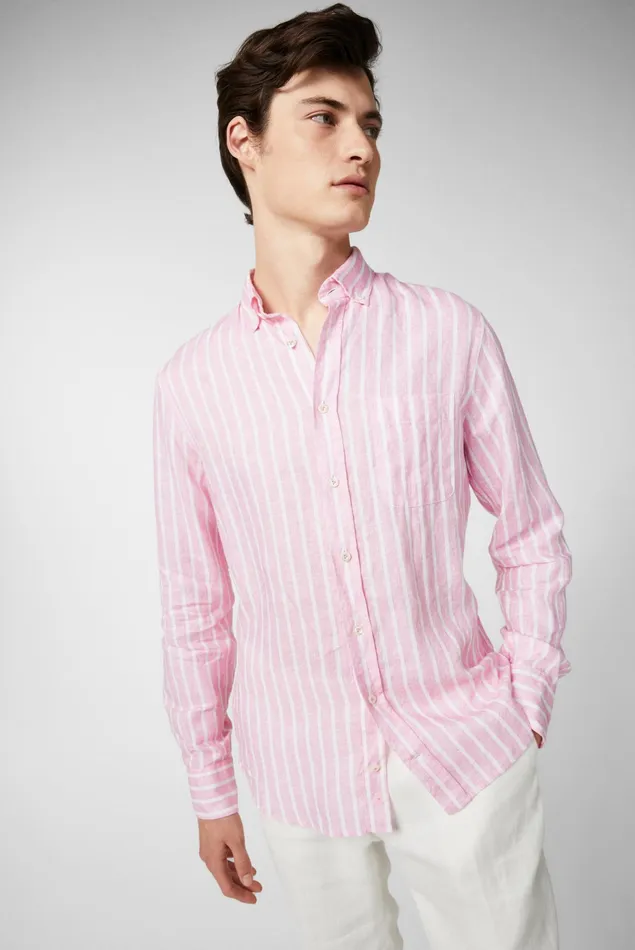 Van Laack Linen Shirts Men Linen Buttondown Hem With Stripe Printred