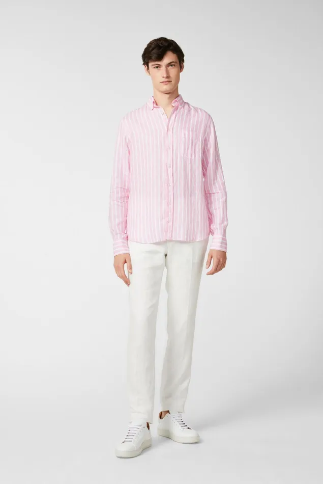 Van Laack Linen Shirts Men Linen Buttondown Hem With Stripe Printred Van Laack Linen Shirts Men Linen Buttondown Hem With Stripe Printred