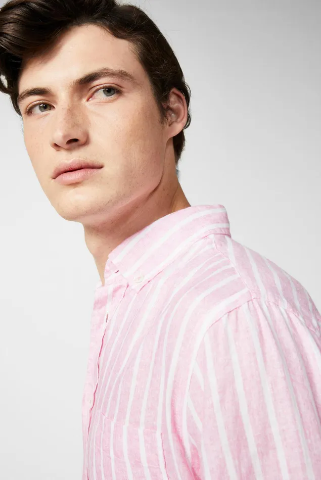Van Laack Linen Shirts Men Linen Buttondown Hem With Stripe Printred Van Laack Linen Shirts Men Linen Buttondown Hem With Stripe Printred