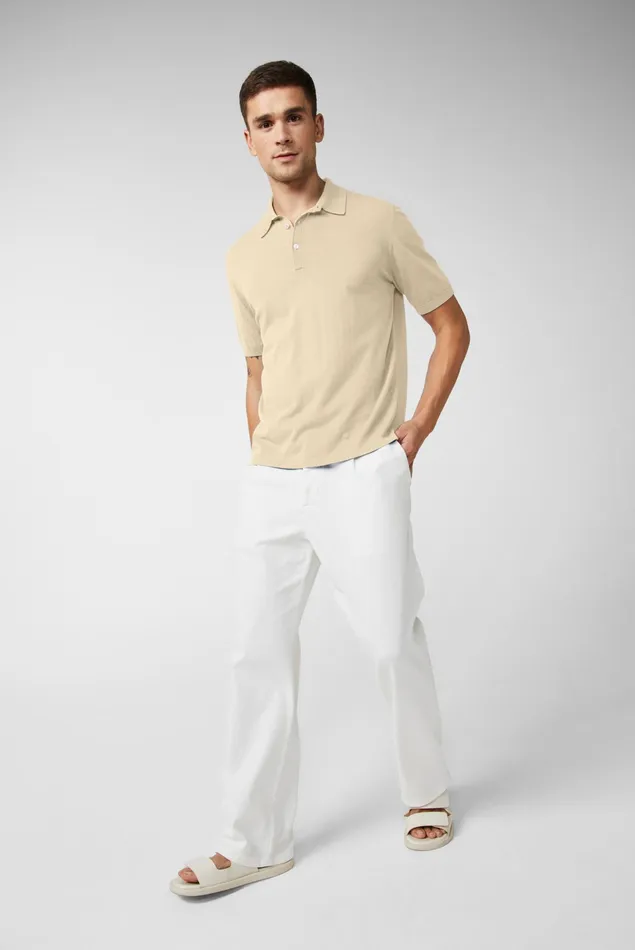 Van Laack Poloshirts Men Knitted Air Cotton PoloShirt Beige