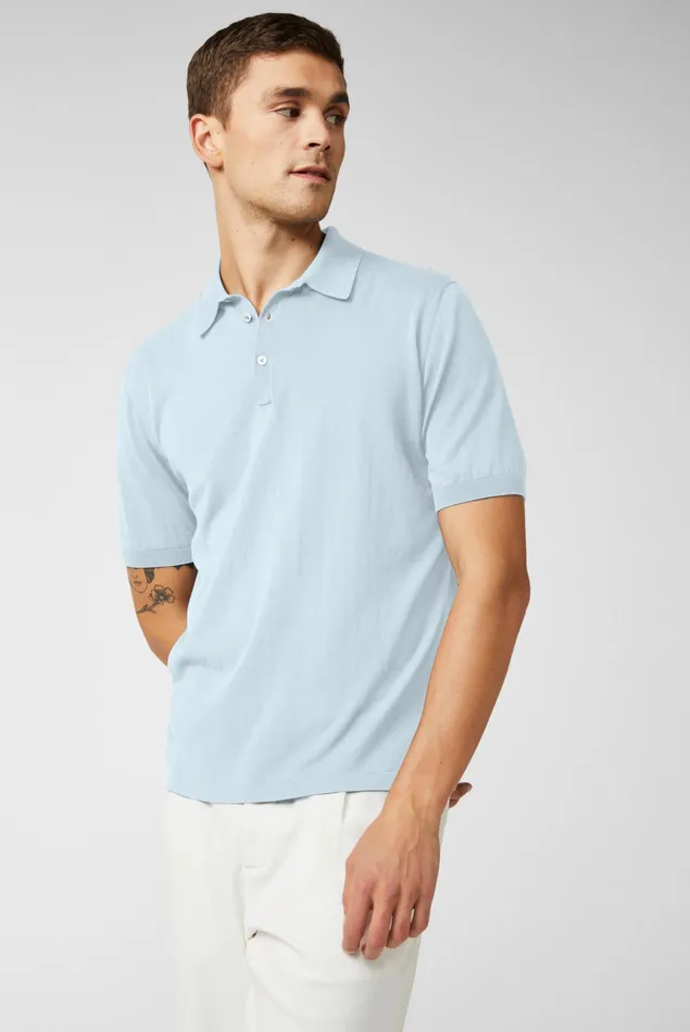 Van Laack Poloshirts Men Knitted Air Cotton PoloShirt Blue