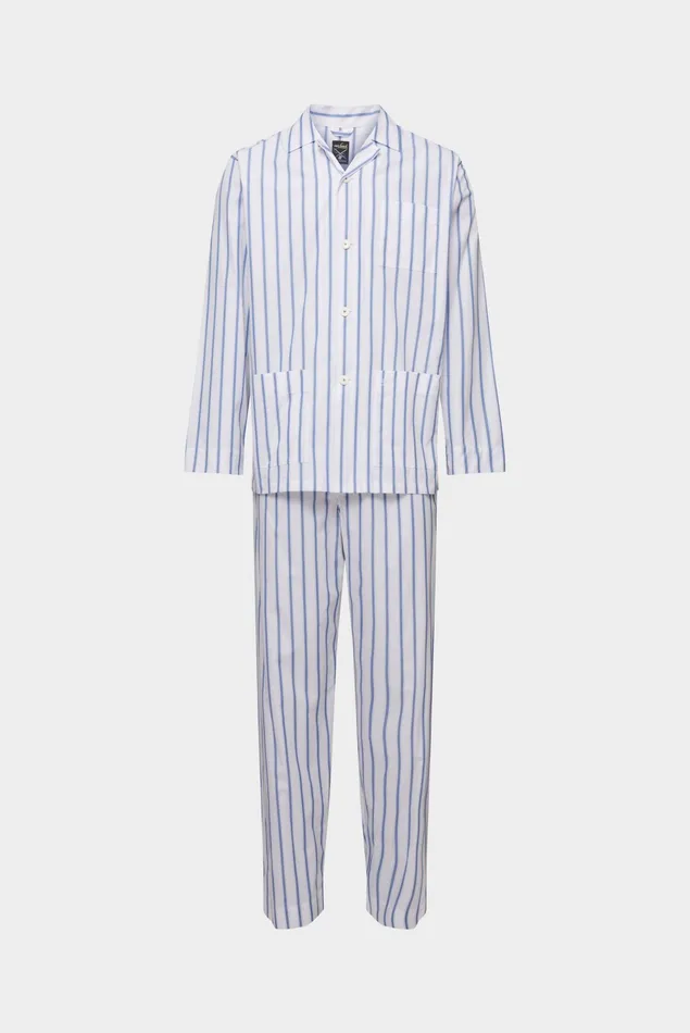 Van Laack Pyjamas Men Striped Printed CottonPoplin Pyjamas White Blue