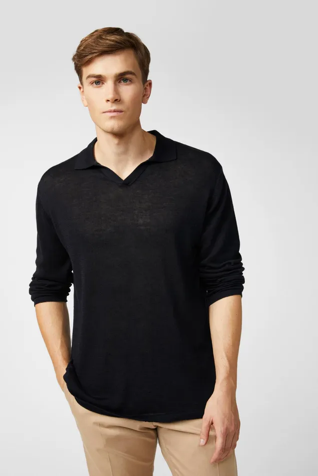 Van Laack Sweaters and Cardigans Men Knitted VNeck Longsleeve Polo Blue