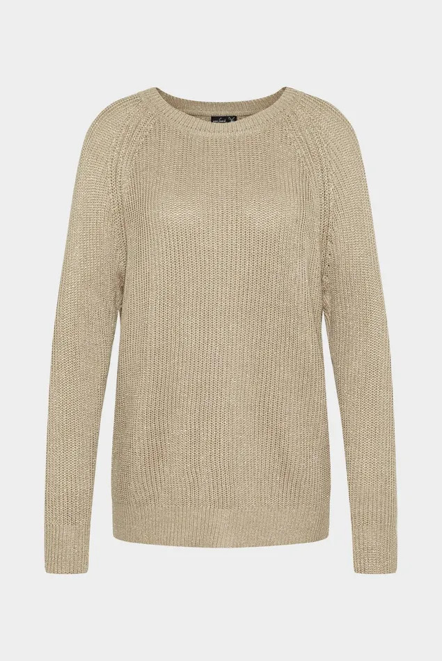 Van Laack Sweaters and Cardigans Women Boat Neck Sweater With Long Sleeves In Beige Mercerized Cottonlinenlurex Blend