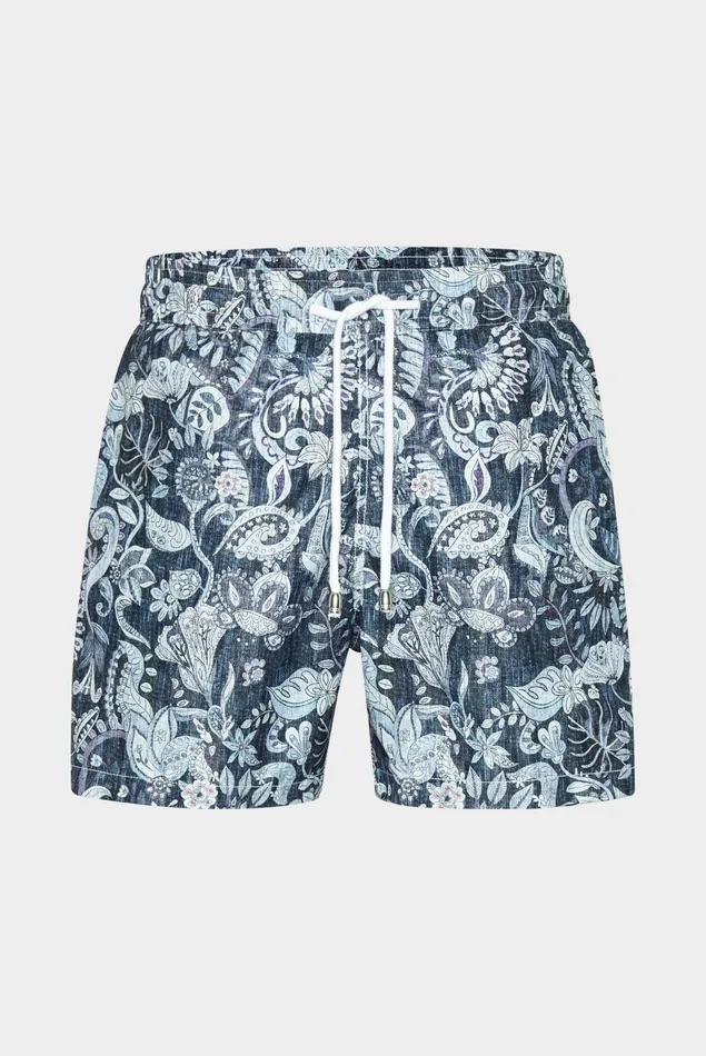 Van Laack Swimwear Men Straight Leg Swim Trunks With North Wind Denim Paysley Motif Blue Van Laack Swimwear Men Straight Leg Swim Trunks With North Wind Denim Paysley Motif Blue
