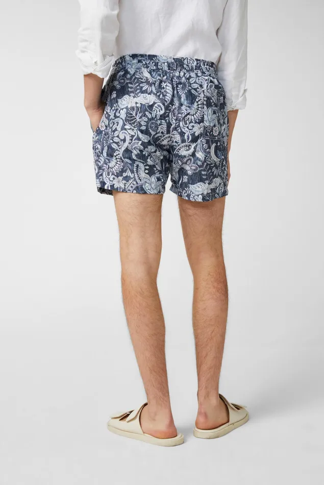Van Laack Swimwear Men Straight Leg Swim Trunks With North Wind Denim Paysley Motif Blue Van Laack Swimwear Men Straight Leg Swim Trunks With North Wind Denim Paysley Motif Blue
