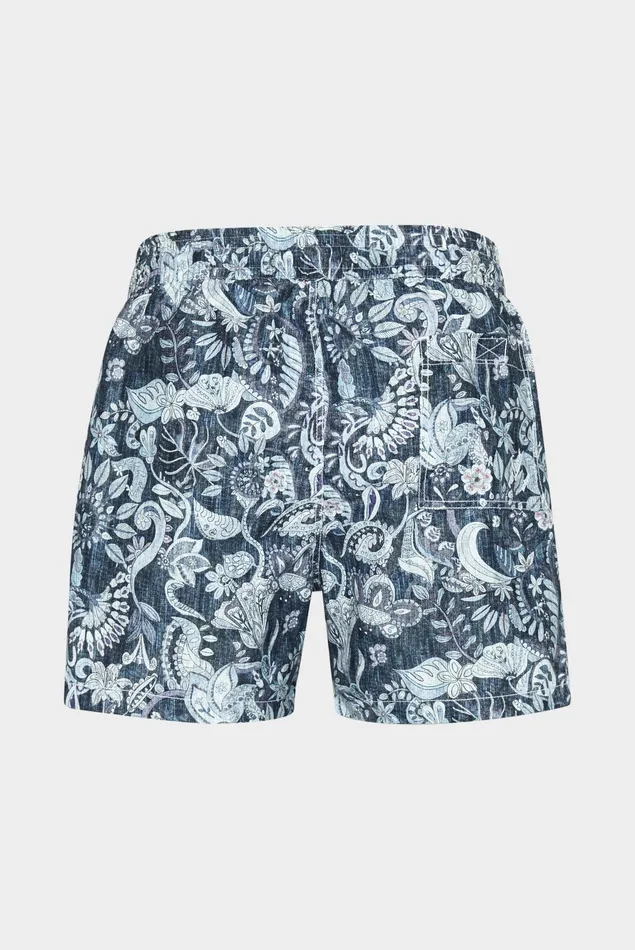 Van Laack Swimwear Men Straight Leg Swim Trunks With North Wind Denim Paysley Motif Blue Van Laack Swimwear Men Straight Leg Swim Trunks With North Wind Denim Paysley Motif Blue