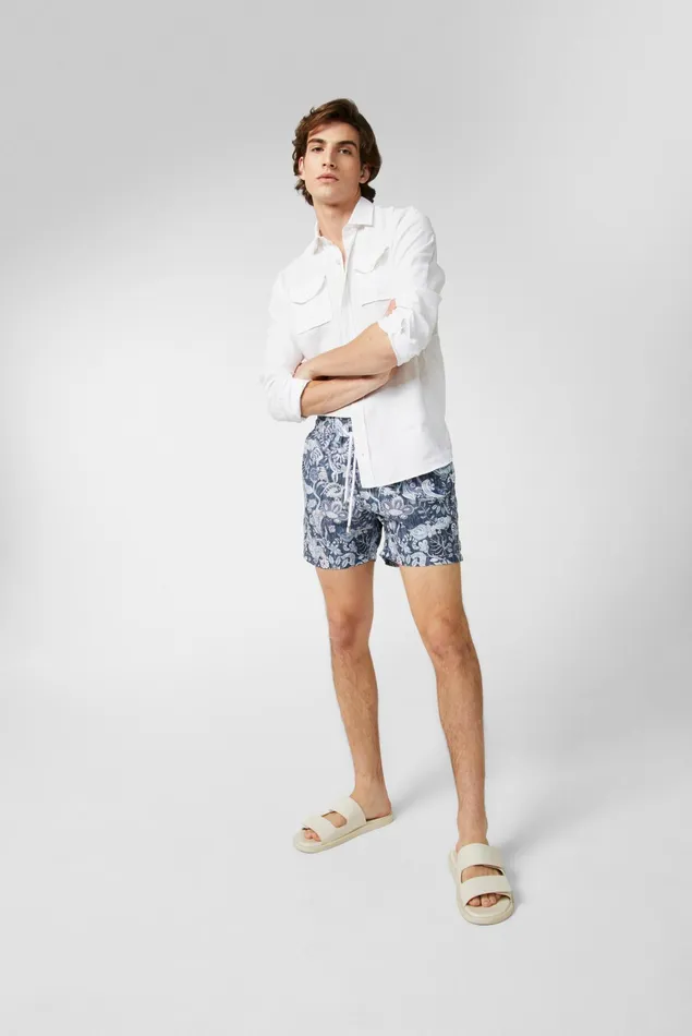 Van Laack Swimwear Men Straight Leg Swim Trunks With North Wind Denim Paysley Motif Blue Van Laack Swimwear Men Straight Leg Swim Trunks With North Wind Denim Paysley Motif Blue