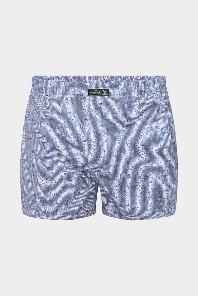 Van Laack Underwear Men StripedFlowerPrinted Cotton Poplin Boxer Shorts Blue