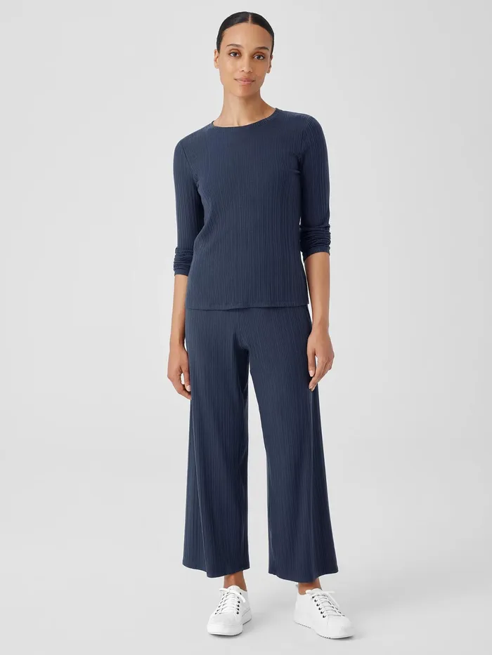 Variegated Rib Knit Crew Neck Top Ocean Women Eileen Fisher Tops and Tees