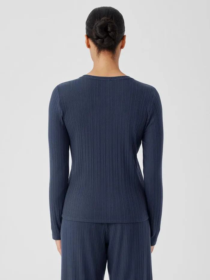 Variegated Rib Knit Crew Neck Top Ocean Women Eileen Fisher Tops and Tees