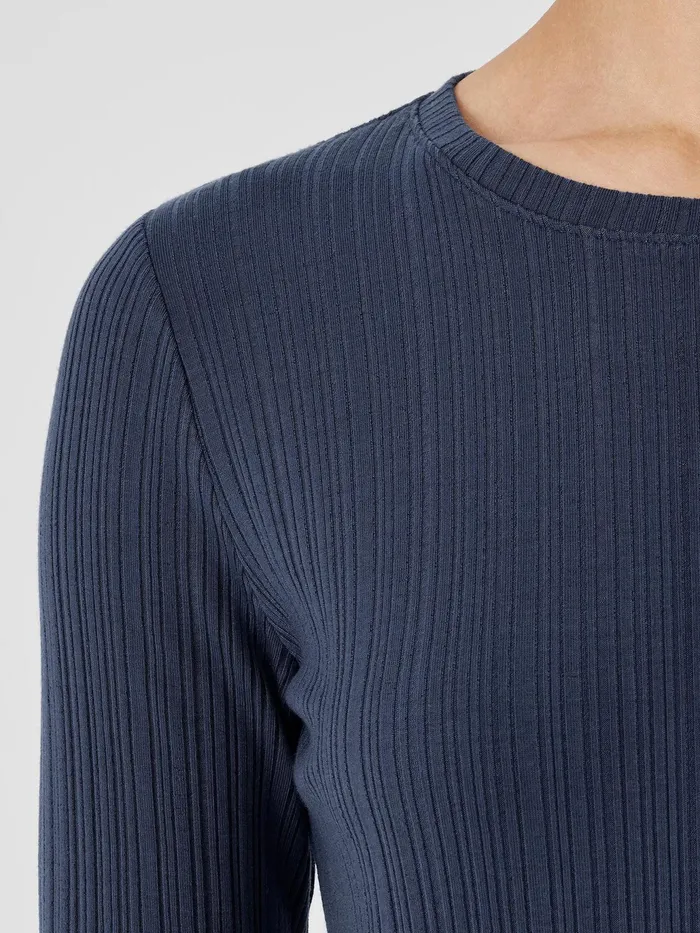 Variegated Rib Knit Crew Neck Top Ocean Women Eileen Fisher Tops and Tees