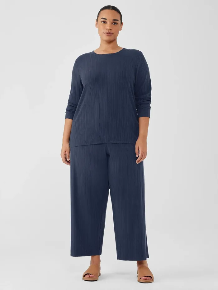 Variegated Rib Knit Crew Neck Top Ocean Women Eileen Fisher Tops and Tees