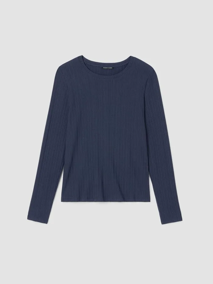 Variegated Rib Knit Crew Neck Top Ocean Women Eileen Fisher Tops and Tees