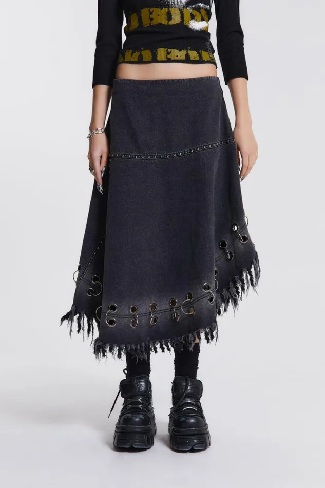 Vendetta Denim Midi Skirt Black Women Jaded London Skirts