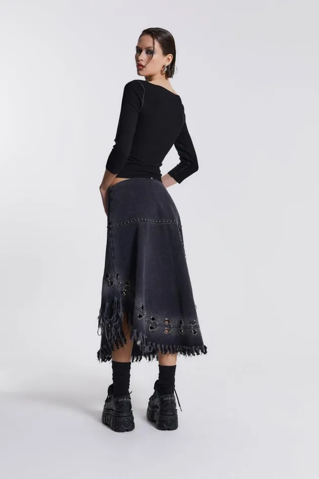Vendetta Denim Midi Skirt Black Women Jaded London Skirts