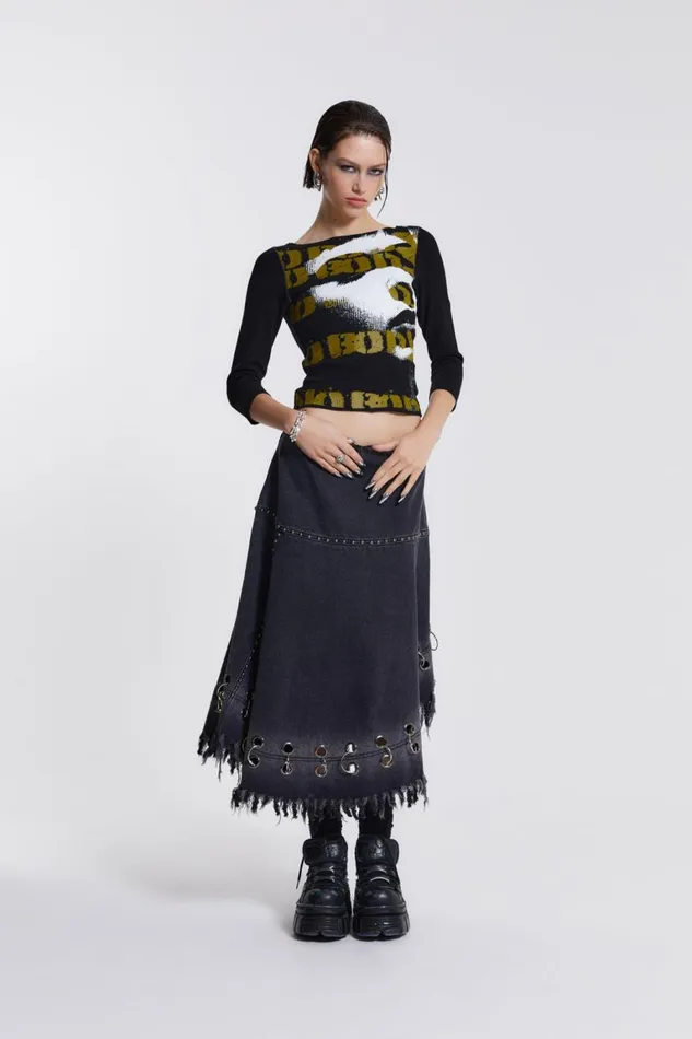 Vendetta Denim Midi Skirt Black Women Jaded London Skirts