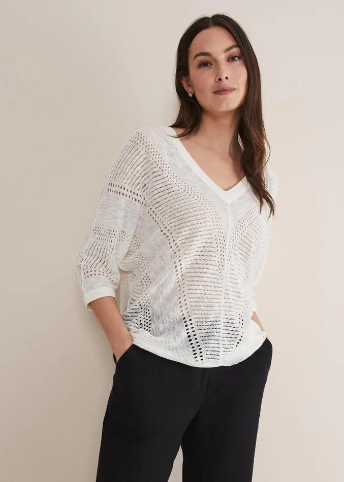 Vera Pointelle Stitch Jumper Ivory Women Phase Eight Knitwear