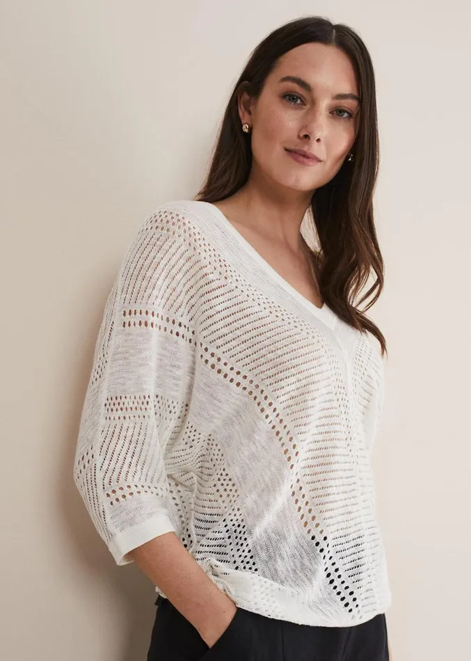 Vera Pointelle Stitch Jumper Ivory Women Phase Eight Knitwear