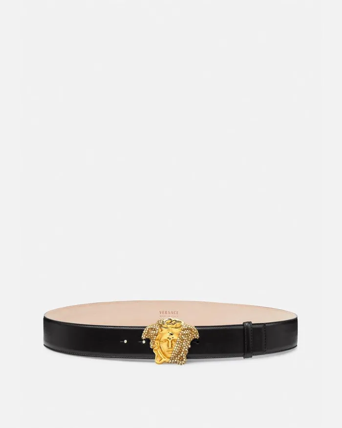 Versace Belts La Medusa Crystal Leather Belt 4 Cm Black 8211 Men