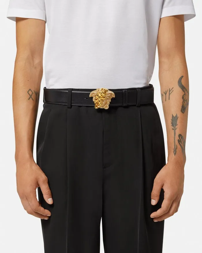 Versace Belts La Medusa Crystal Leather Belt 4 Cm Black 8211 Men Versace Belts La Medusa Crystal Leather Belt 4 Cm Black 8211 Men