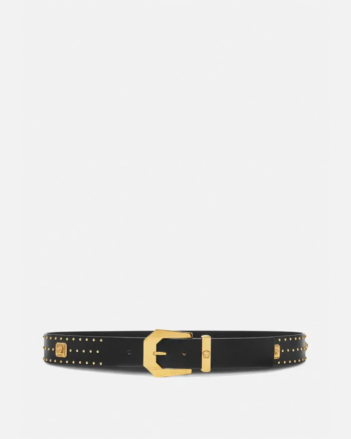 Versace Belts Medusa Heritage Studded Leather Belt 4 Cm Blackgold 8211 Men