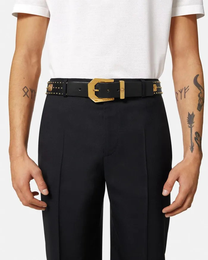 Versace Belts Medusa Heritage Studded Leather Belt 4 Cm Blackgold 8211 Men Versace Belts Medusa Heritage Studded Leather Belt 4 Cm Blackgold 8211 Men