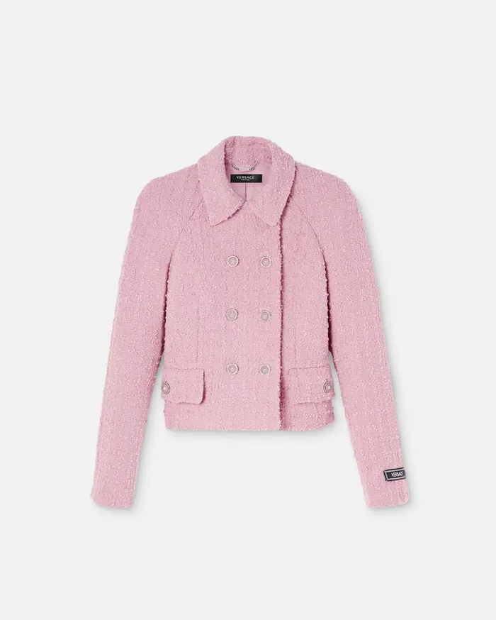 Versace Blazer and Jackets Heritage Tweed Raglan Jacket Light Pink 8211 Women