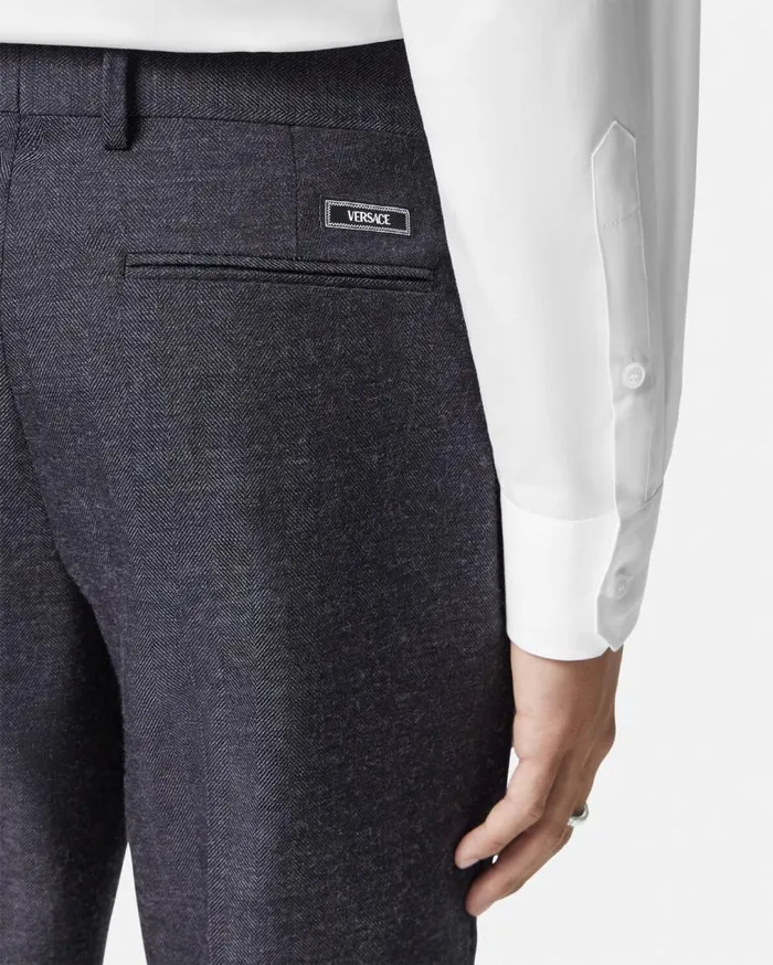 Versace Blazers and Suits Herringbone Wool Formal Pants Gray 8211 Men Versace Blazers and Suits Herringbone Wool Formal Pants Gray 8211 Men