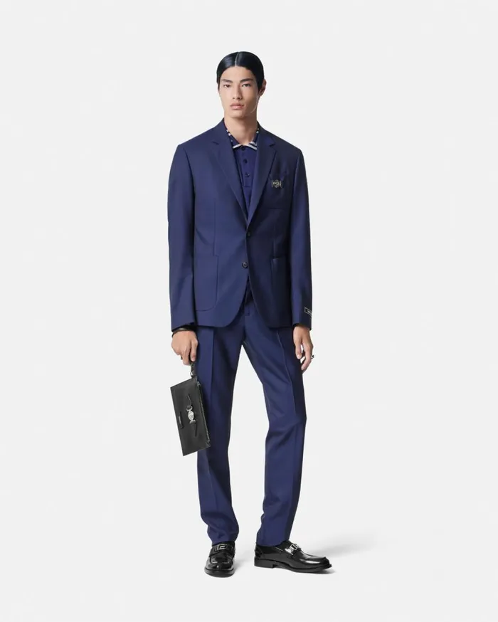 Versace Blazers and Suits WoolCanvas SingleBreasted Blazer Blue 8211 Men Versace Blazers and Suits WoolCanvas SingleBreasted Blazer Blue 8211 Men