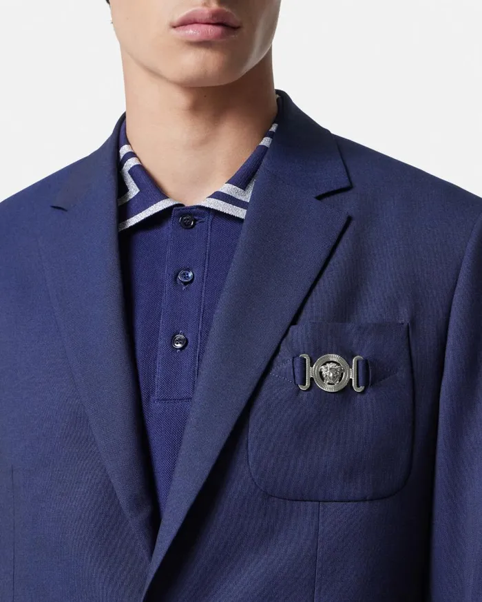 Versace Blazers and Suits WoolCanvas SingleBreasted Blazer Blue 8211 Men Versace Blazers and Suits WoolCanvas SingleBreasted Blazer Blue 8211 Men