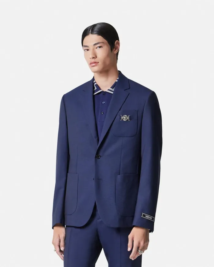 Versace Blazers and Suits WoolCanvas SingleBreasted Blazer Blue 8211 Men Versace Blazers and Suits WoolCanvas SingleBreasted Blazer Blue 8211 Men