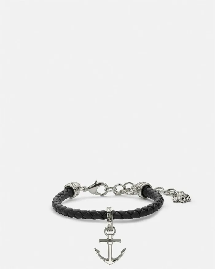 Versace Bracelets Nautical Medusa Leather Bracelet Blacksilver 8211 WomenMen