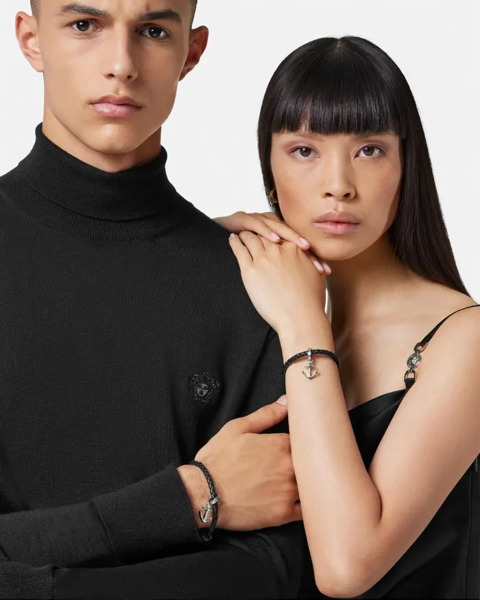 Versace Bracelets Nautical Medusa Leather Bracelet Blacksilver 8211 WomenMen Versace Bracelets Nautical Medusa Leather Bracelet Blacksilver 8211 WomenMen