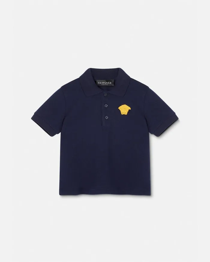 Versace Clothing Medusa Embroidered Baby Polo Shirt Bluegold 8211 Children