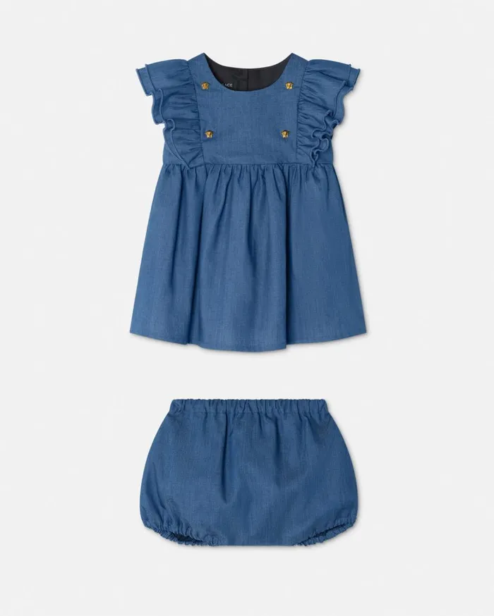 Versace Clothing Ruffled Chambray Baby Dress Set Blue 8211 Children