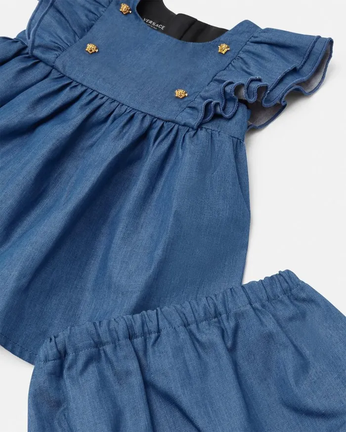 Versace Clothing Ruffled Chambray Baby Dress Set Blue 8211 Children Versace Clothing Ruffled Chambray Baby Dress Set Blue 8211 Children